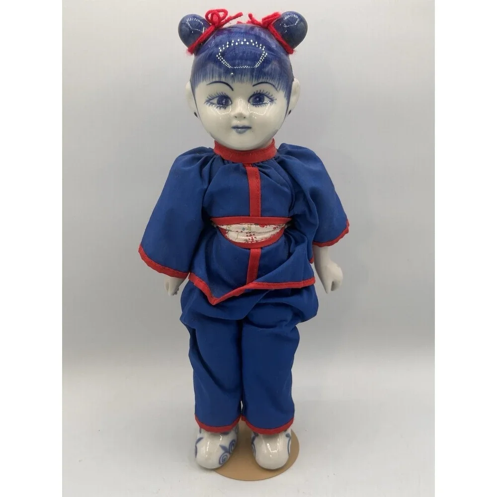 Oriental Porcelain Blue White Red Delft Blue Doll 12